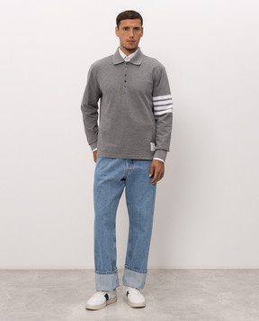 Thom Browne Grey polo shirt with logo patch MJP137G07976