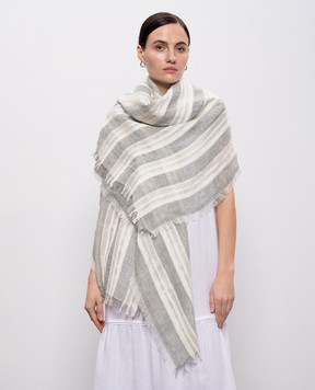 Peserico Gray striped linen scarf S31546C0CC827