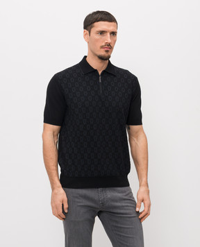 Stefano Ricci Black polo shirt with patterned silk K414015P31F26166
