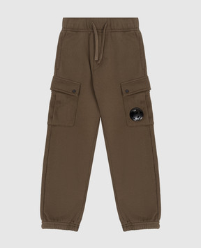 C.P. Company Kids' Khaki Cargo Joggers with Logo Patch CMP00ZLCA6948