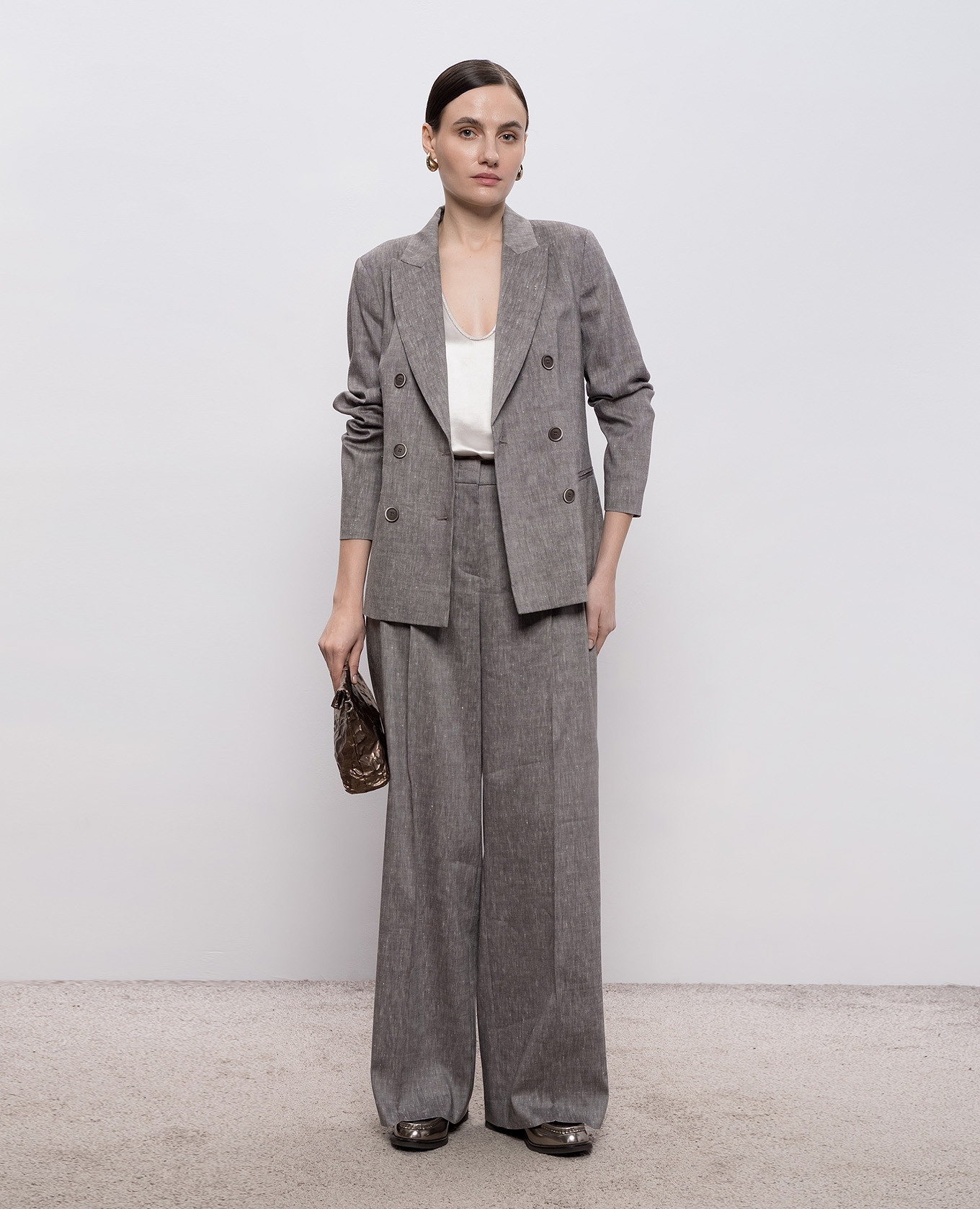 

Gray double-breasted wool and linen jacket Peserico, Grey