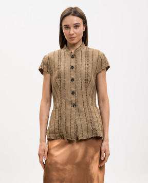 Masnada Brown linen jacket with short sleeves 8011