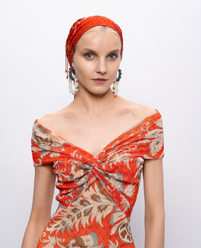 Etro Red silk scarf with fringe print WAXA0022AR117
