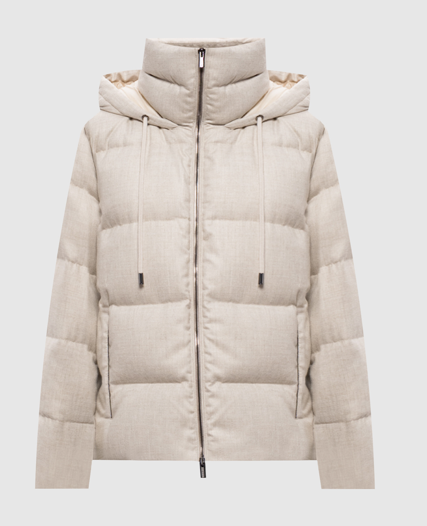 Beige down jacket with brand patch