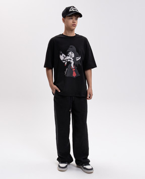AMIRI Black T-shirt with Smoking Wolf print AM426JR063