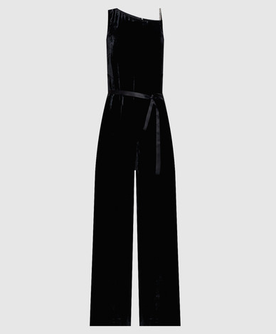 Black velvet jumpsuit with silk