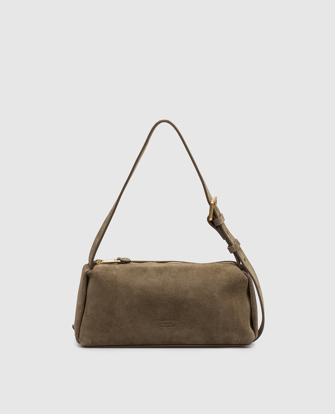 

Khaki suede bag with logo embossing Christian Villa