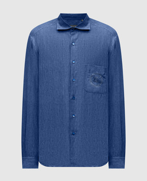 Stefano Ricci Blue linen shirt with embroidery MC007893BX2922