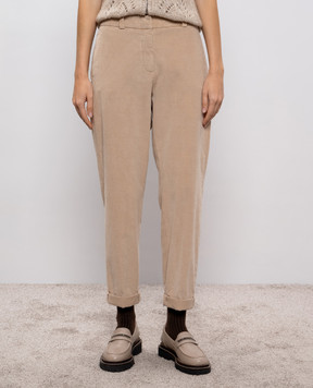 Peserico Beige corduroy pants with lapels P04680T303646