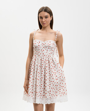 Dolce&Gabbana White floral print mini dress with lace F60F9THS5UB
