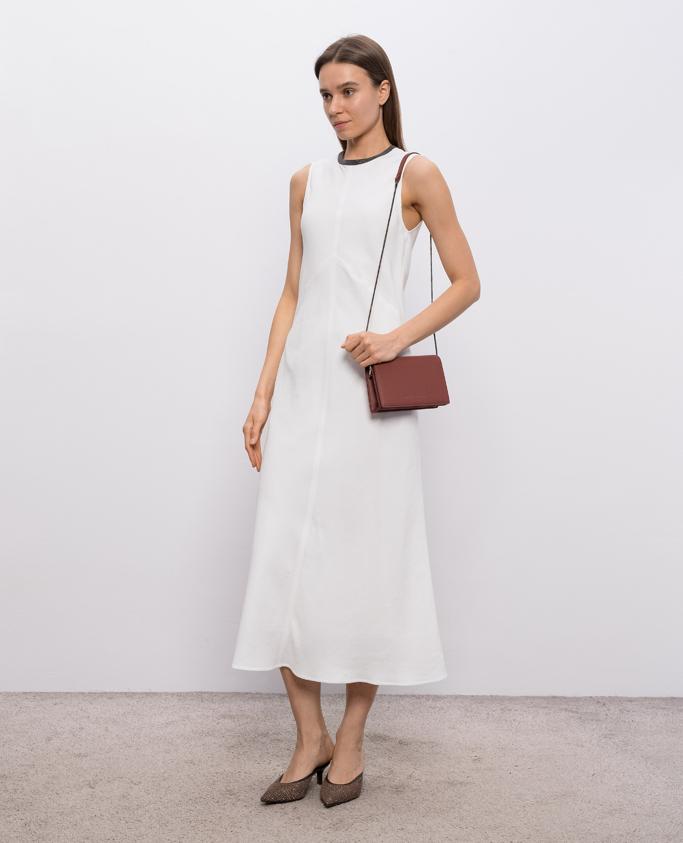 

White midi dress with linen Brunello Cucinelli