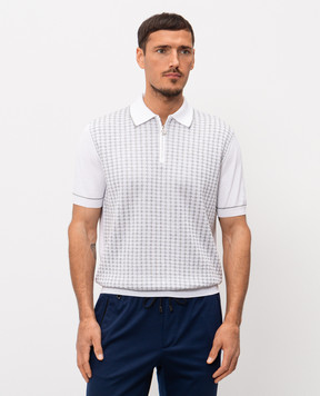 Stefano Ricci White polo shirt with patterned silk K616463P31F26225