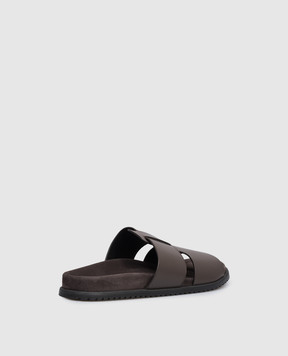 Dolce&Gabbana Brown leather flip-flops with embossed logo A80570A0118
