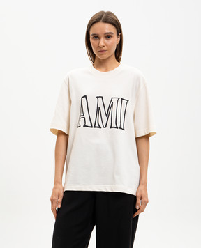 Ami Paris Ivory T-shirt with logo print UTS380726w
