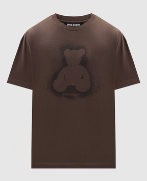 Palm Angels Brown Spray Bear T-shirt PMAA109S26JER001