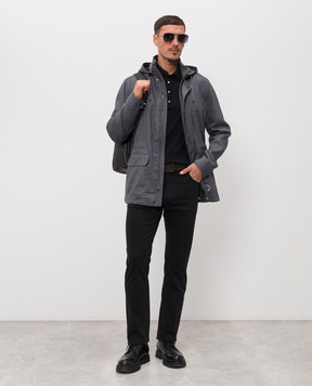 Stefano Ricci Grey linen and wool jacket with logo patch M7J6100390LW001Q