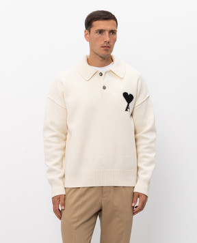 Ami Paris Ivory wool sweater with pattern UPL409018m