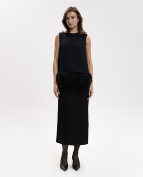 Loulou de Saison Black midi dress SONIA with ostrich feathers SONIA