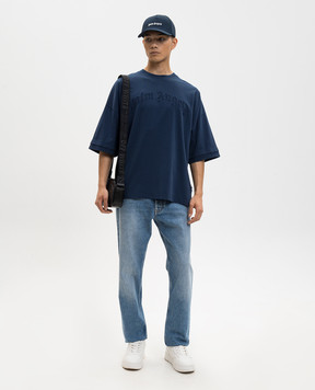 Palm Angels Blue T-shirt with logo PMAA10QS26JER001