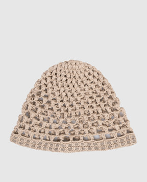 Peserico Beige openwork hat with monil chain E36222C0RCC849