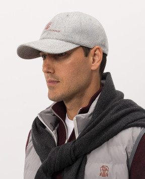 Brunello Cucinelli Grey wool cap with logo embroidery M038P9850