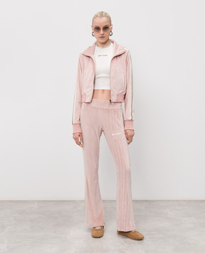 Palm Angels Pink velour sweatpants with logo embroidery PWCJ019S26FAB001
