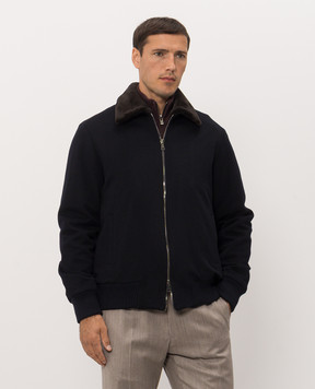 Be Florence Blue wool jacket with mink fur BE26M17