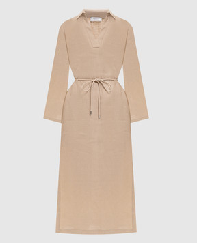 Peserico Beige linen dress with slits S02415A02647