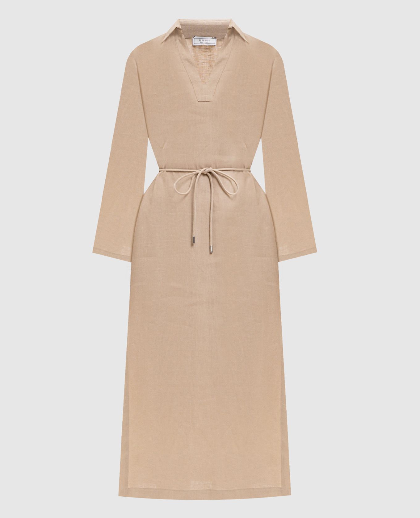 Beige linen dress with slits
