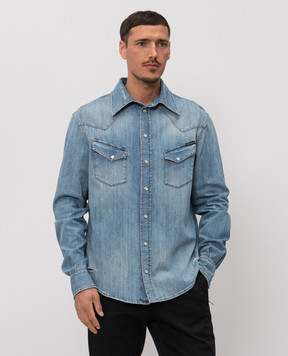 Dolce&Gabbana Blue denim shirt with holes G5OD5DG8OJ3
