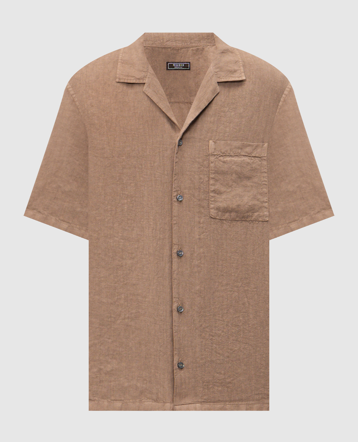 Brown linen short-sleeved shirt