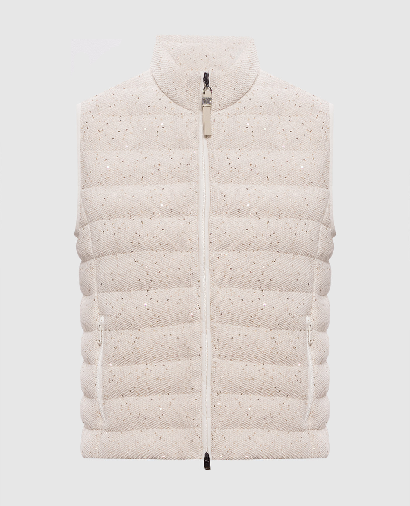 Beige down vest with sequins