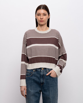 Brunello Cucinelli Beige cashmere and silk striped jumper M41855310P