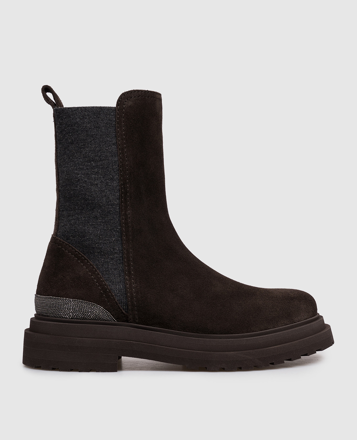 

Brown suede Chelsea boots with monil chain Brunello Cucinelli
