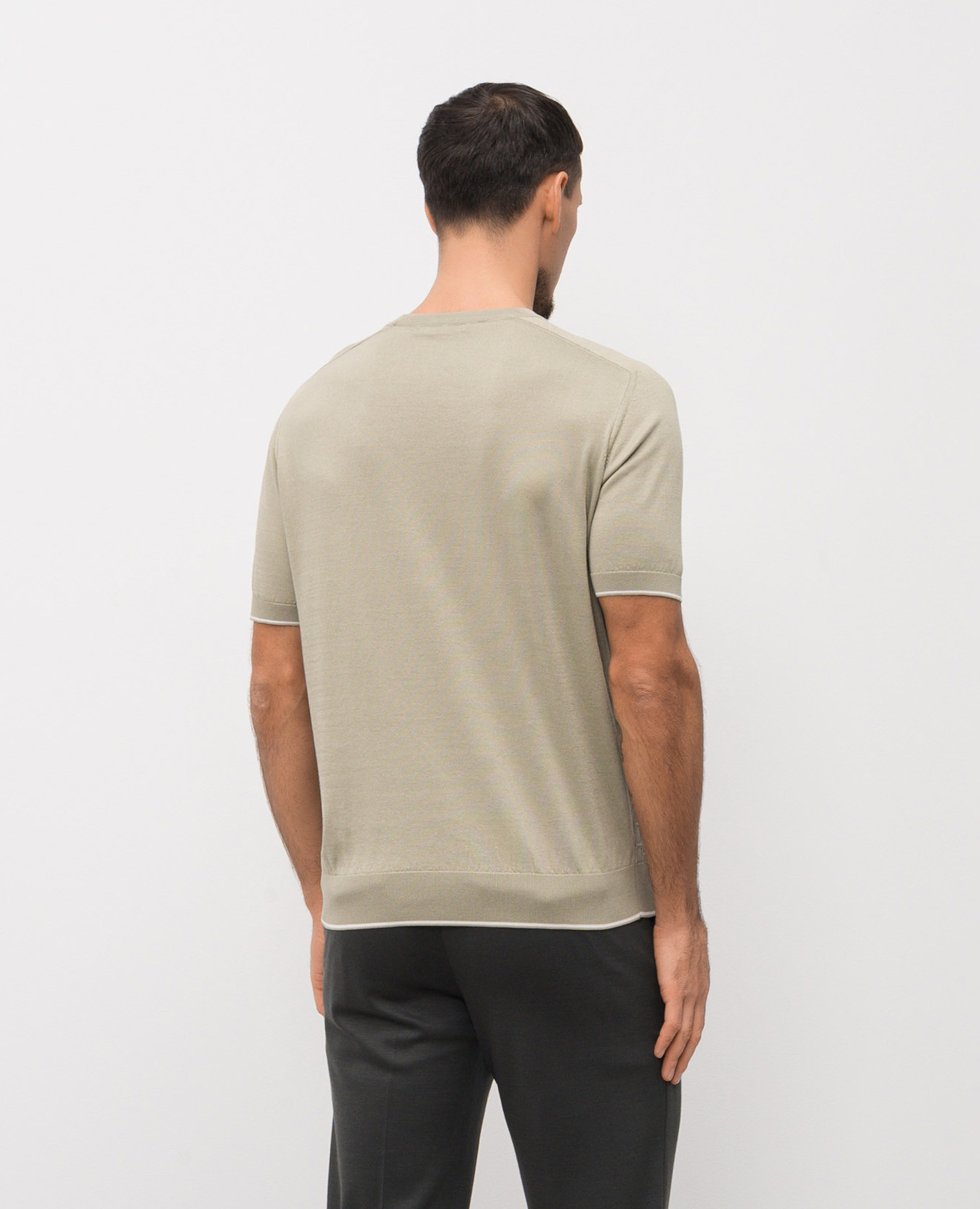 

Khaki T-shirt with patterned silk Stefano Ricci