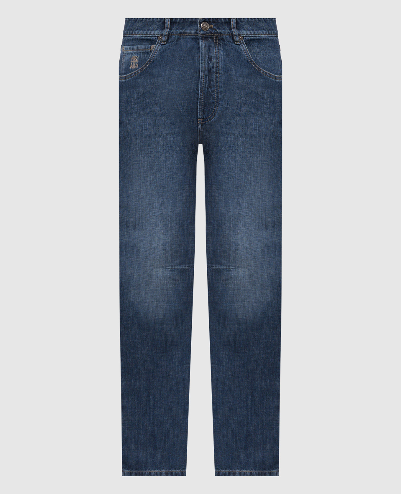 Blue jeans with embroidered emblem