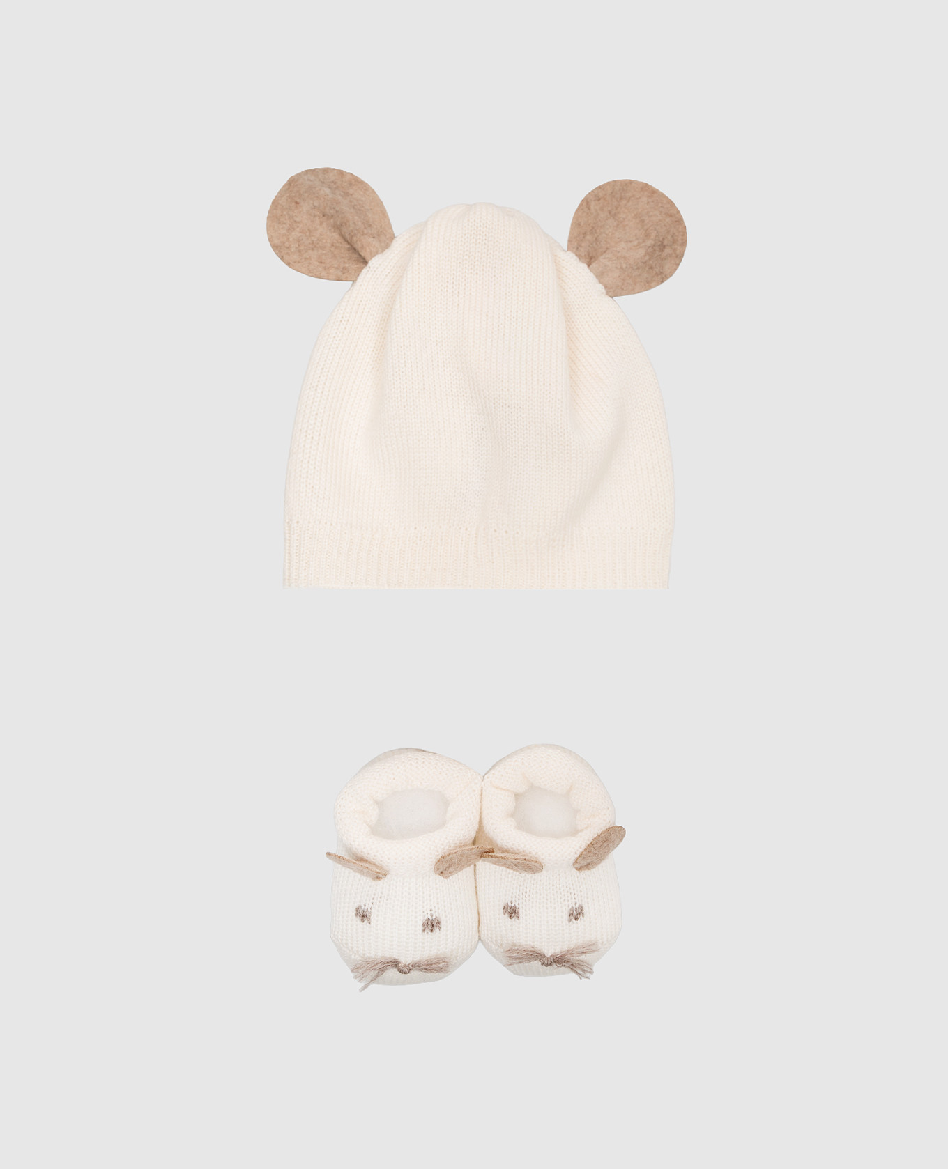 Children's beige hat and booties set Story Loris