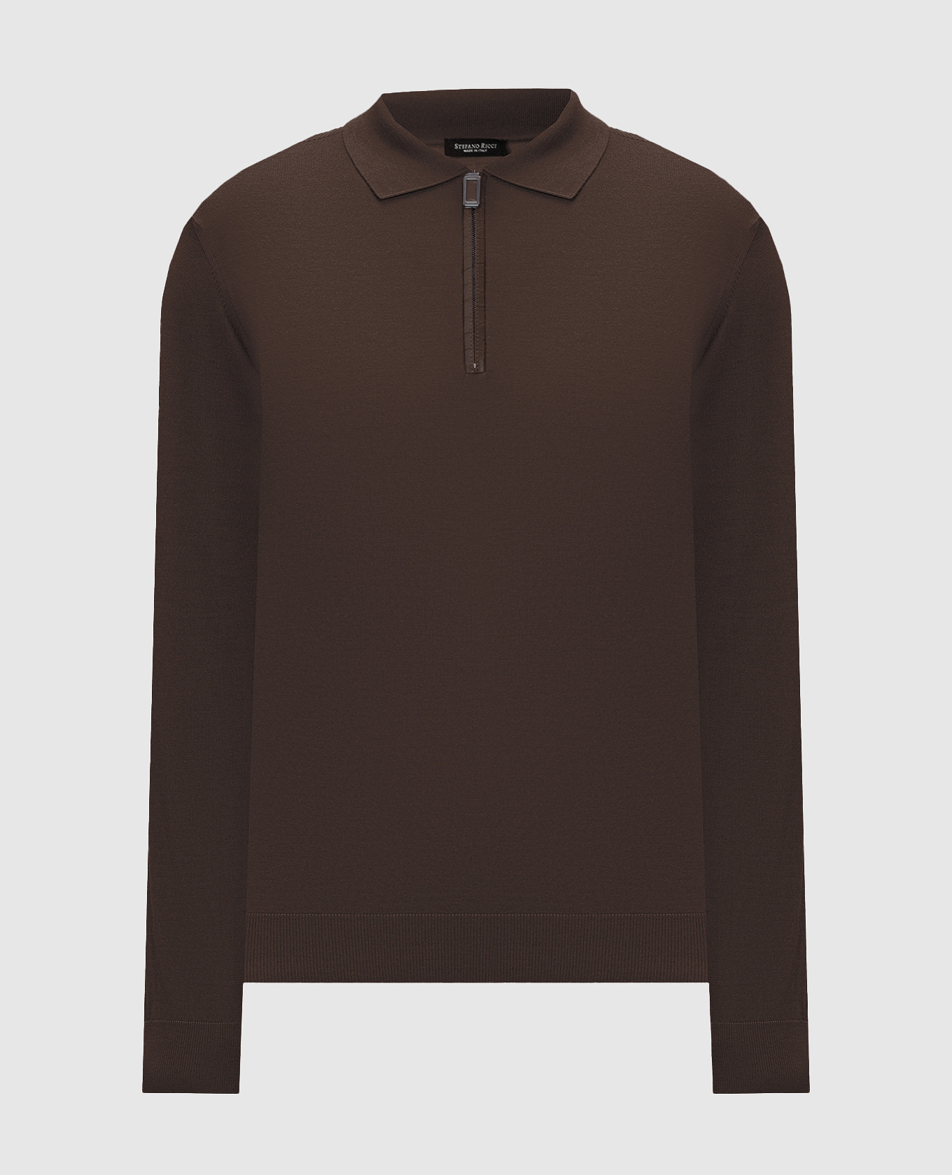 Brown wool and silk polo shirt with patch