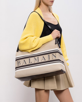 Balmain Beige Release tote bag with logo pattern GN1FF034TJBR