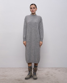 Peserico Gray wool, silk and cashmere dress with monil chain S92217F079018F