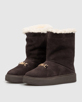 Dolce&Gabbana Children's brown suede boots with fur D11449A3M562735