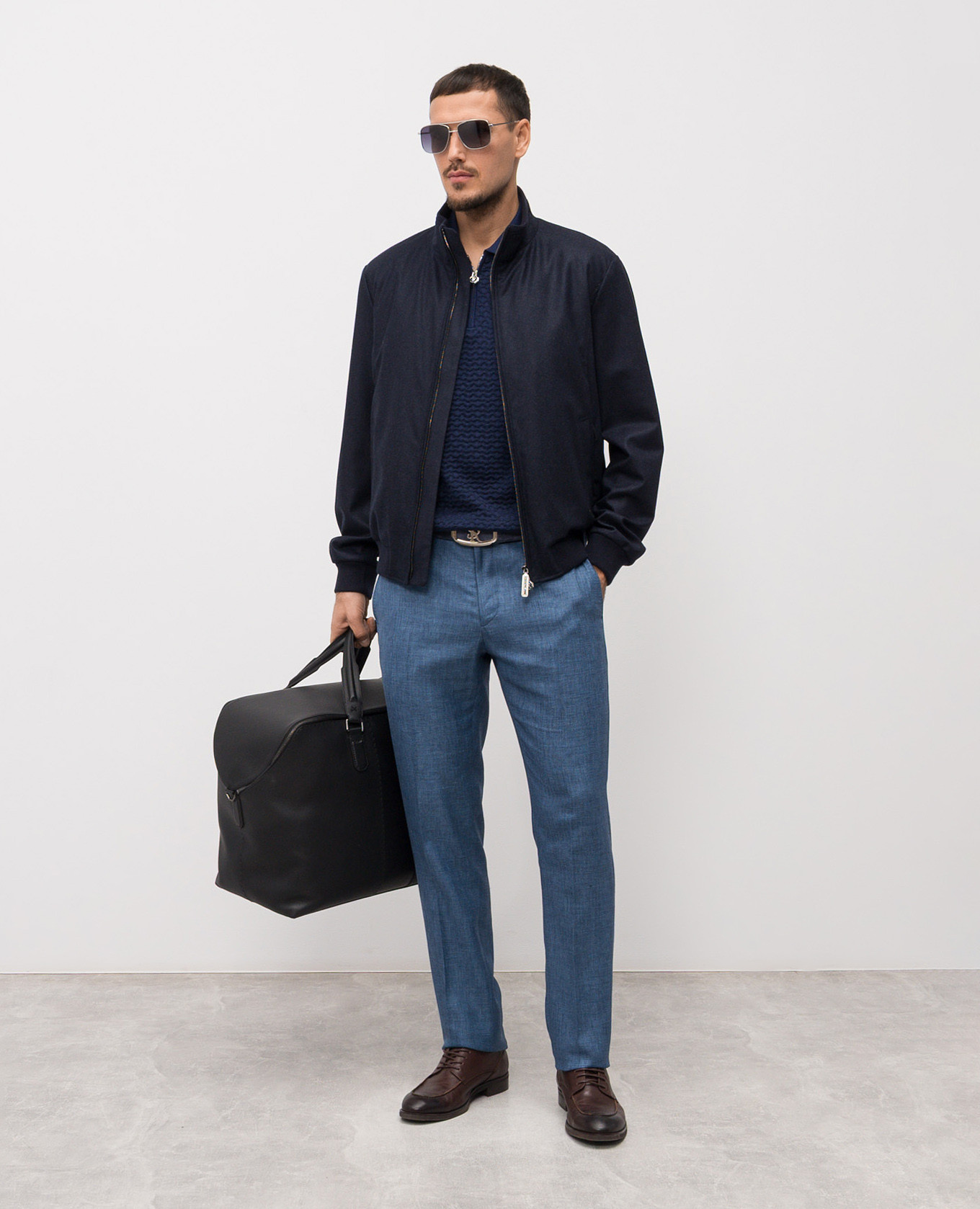 

Blue polo shirt with patterned silk Stefano Ricci