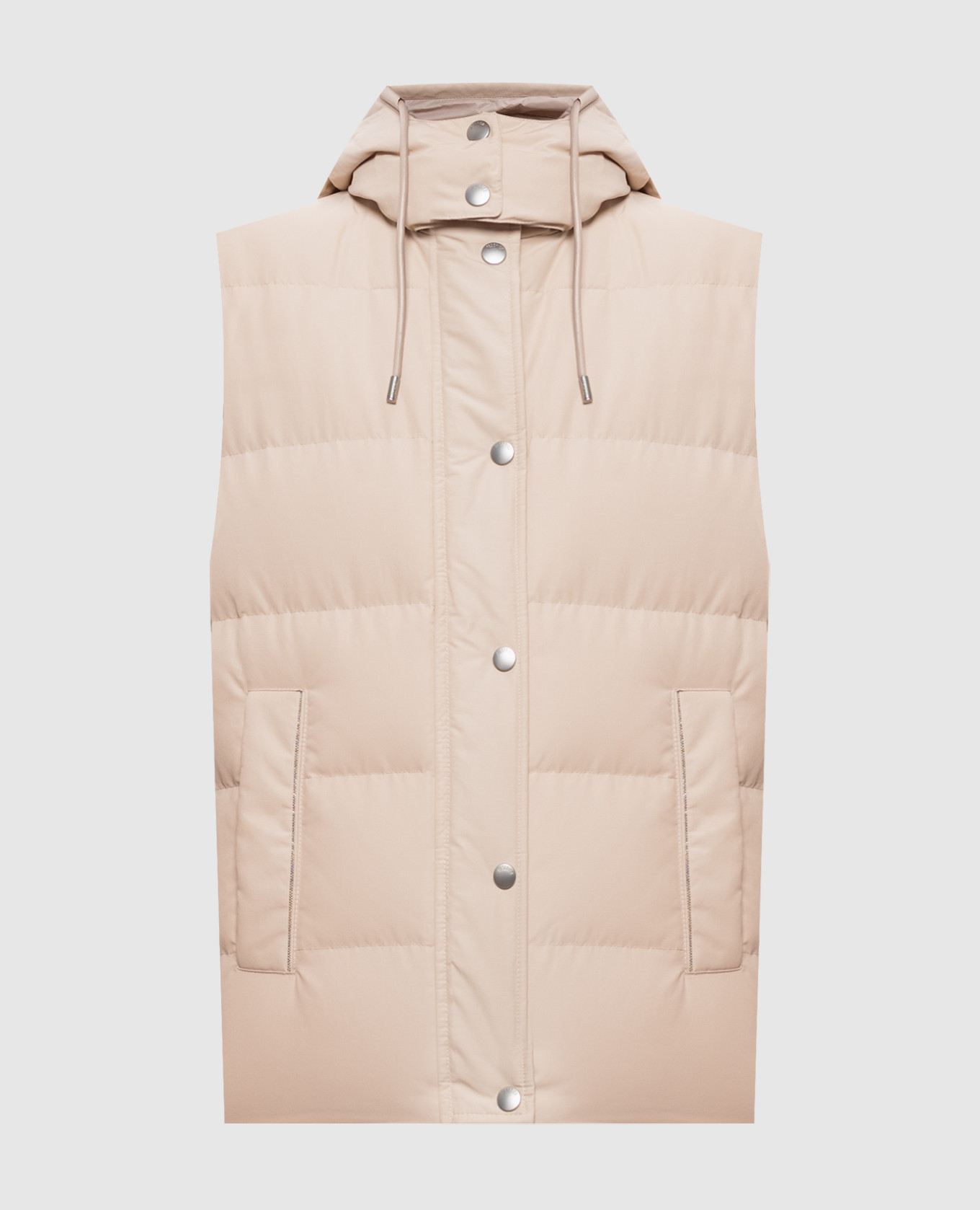 Beige down vest with monil chain