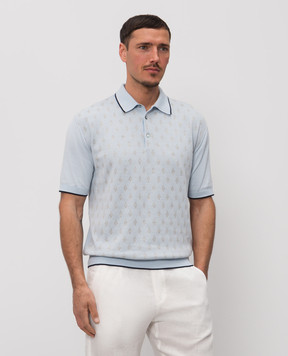 Castangia dal 1850 Blue polo shirt with patterned silk CA002