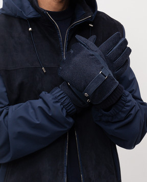 Stefano Ricci Blue cashmere and nubuck combination gloves M5G5300040WSMKTG
