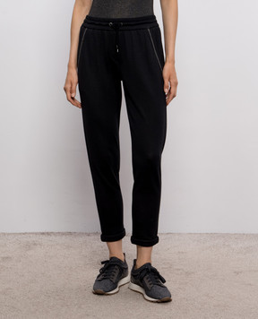 Brunello Cucinelli Black silk sweatpants with monil chain MP828SB899