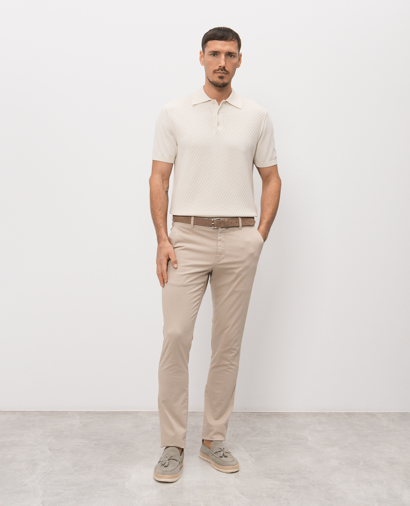

Beige cotton polo shirt with a pattern Canali