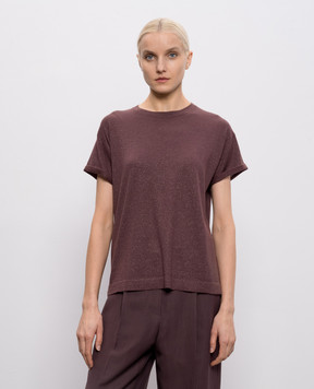 Brunello Cucinelli Burgundy cashmere and silk lurex t-shirt M41810000