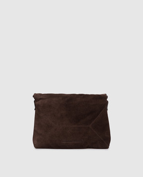 Brunello Cucinelli Brown suede Duo Pouch with logo embossing MBDLD2808P