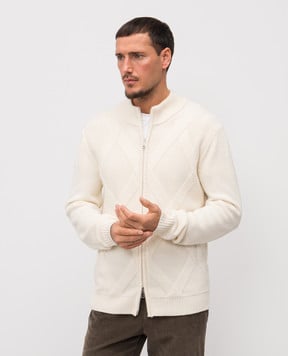 Cashmere&Whiskey White merino wool cardigan CH08